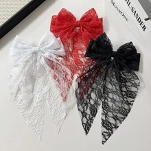 3/4pcs Set Elegant Lace Bow Snap Clips, Sweet Elegant Ethereal Ribbon Ponytail Clips, Fashionable Hair Accessories - Multicolor - View 7