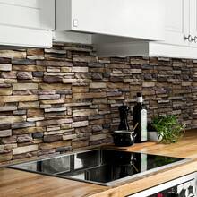 1 Roll 2D Rustic Stone Brick Self Adhesive Wallpaper Peel And Stick Removable Waterproof Textured Wall Stickers For Bedroom Living Room Kitchen Fireplace Accent Walls Home Decor11.81/15.75/17.72in*6.56/9.84/16.4ft - JCDC002 - View 2