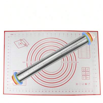 17英寸可调节不锈钢擀面杖和糕点垫套装