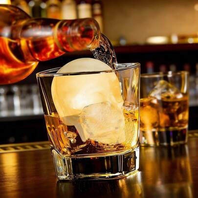 Khay làm đá hình đầu lâu 3D 4/10 ngăn, khuôn đá silicon hình đầu lâu có nắp và phễu, có thể tái sử dụng cho cocktail whisky, làm bánh Halloween, kẹo sô cô la, bánh pudding, phụ kiện quầy bar, máy làm đá mùa hè.