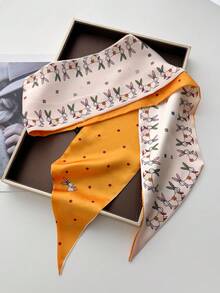 1pc Vintage Carriage Pattern Narrow Long Scarf, Women's Decorative Triangular Headband Scarf - Multicolor - View 2