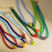 1 pieza Collar de cuentas de vidrio hecho a mano, diseño de fruta transparente de estilo artesanal bohemio, accesorio de moda para la playa, nueva llegada primavera/verano 2026 - rodajas de limón y naranja - Ver 3