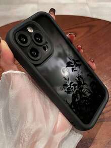 1pc Black Night Moon Pattern Full Coverage TPU Shockproof Phone Case Compatible With IPhone 17/17Pro/17ProMax/16/16Pro/16ProMax/15/15Pro/15ProMax/14 13 12 11ProMax, Series - Multicolor - View 2