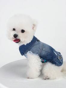 1pc Pet Jacket Coat, Dirt-Resistant Durable Fashionable Small Dog Clothes - Cool Jacket - Blue - Blue - View 3