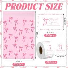 Juego de 800 sobres de polietileno con lazo rosa de 10 x 13 pulgadas impermeables autoadhesivas lindas bolsas de envío con tarjetas de agradecimiento y calcomanías para sobres de - como en la foto - Ver 2