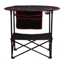 LEADALLWAY - Mesa de campamento plegable mesa de picnic con 4 portavasos y bolsa de almacenamiento lateral mesa portátil plegable de lona con bolsa de transporte para asado pesca al aire libre. - Negrorojo con bolsa de almacenamiento lateral - Ver 4