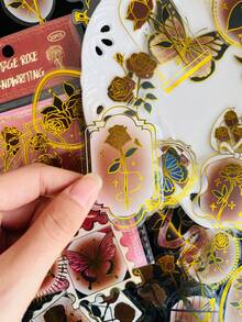 50张/包复古玫瑰箔贴纸，剪贴簿贴纸，适用于笔记本、笔记本电脑、计划本、水瓶、吉他、DIY装饰、节日礼物剪贴簿用品文具趣味贴纸 Kindle - 彩色 - 查看 6
