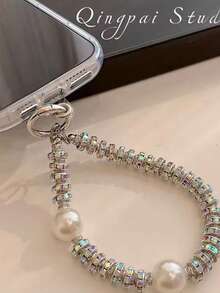 1条闪亮奢华水钻珍珠手机挂绳，夏季配饰 - 彩色 - 查看 1
