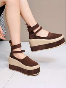 Women's Platform Pumps, High Heel Waterproof Thick Bottom Slip-On Casual Shoes - Brown - View 2