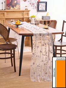 1pc White Sheer Floral Embroidered Tablecloth, American Farmhouse Style Rectangular Table Runner, Suitable For Daily, Festivals, Parties, Weddings, Hotels, Home Dinners, All Seasons Decor - White - View 11