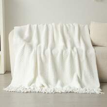 1件柔软针织毯，沙发装饰针织毯，办公室午睡毯，适合日常使用 - 顆粒巾白色 - 查看 5