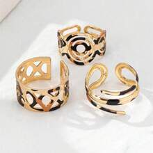 3pcs Fashionable Elegant Vintage Leopard Print Circle Design Open Ring Set, Suitable For Women's Daily Wear - Multicolor - View 2