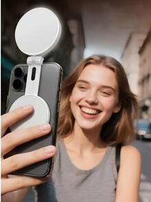 1pc 6cm Mini Round LED Selfie Ring Light, 3-Color Dimmable Magnetic Portable Makeup Light With USB Cable, Modern Bedroom Vanity And Bathroom Night Light, Ideal Ramadan/Easter Gift - A - View 2