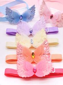 3/10pcs Spring Cute Pet Lace Crystal Wings Pet Tie, Lightweight Mesh+Sparkling Diamond Embellishment, Beautify Strolling/Party/Spring Outing Happy Baby, Adding Points To Mao's Spring Vitality Dressing - Multicolor - View 5