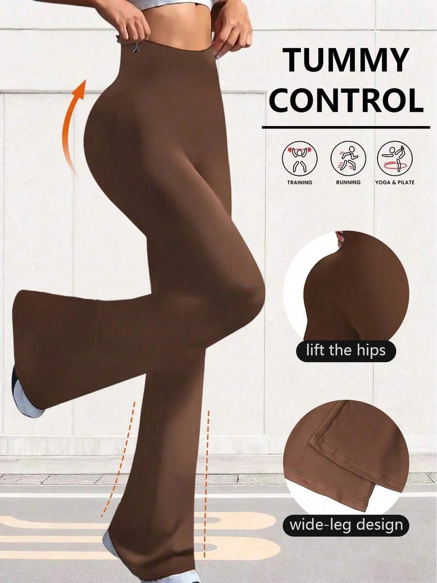 Shape & Move In Style: High-Waisted Tummy Control Leggings With Wide-Leg Design | Lifts Hips, Premium Rayon-Cotton Blend For All-Day Comfort | Perfect For Spring & Fall Layering In Black, Grey & Brown - Brown - View 1