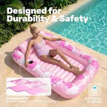 Sloosh Inflatable Tanning Pool Lounger Float for Adults 70" x 46" Large Suntan Tub Pool Floats Sun Tan Tub Ice Bath Tub Tanning Bed Blow up Pool Raft Lounge Floatie L-Blushing Pink - Oro Blanco - Ver 5
