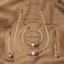 1 Set Women's Geometric Luxury Design Wheat Ear Pearl Necklace & Bracelet Jewelry Set - Multicolor - View 2