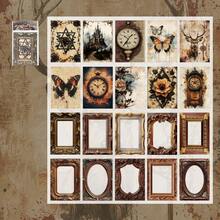 20pcs/Pack Floral Border Themed Scrapbooking Papers, Vintage DIY Decorative Non-Adhesive Material Papers, Holiday Gifts, Handmade Collage Supplies, Personalized Scrapbook Planning Creative School Stationery - 3. Ancient Clock - View 10