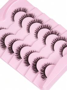 7 Pairs Natural Cat Eye Lashes, Thick & Long, 3D Lashes, Reusable, Soft & Lightweight, Mink-Like Lash Strips For Alluring Eye Makeup - Black - View 3