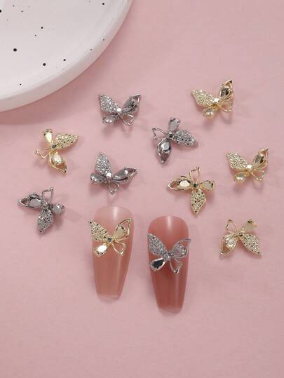 10件套闪亮3D蝴蝶美甲装饰品，镂空蝴蝶，适合美甲装饰和DIY美甲设计，无香型，美甲爱好者的美甲用品