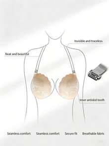 3 件蕾丝隐形聚拢粘性文胸，透明肩带随机发货。 - 彩色 - 查看 5