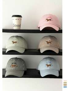 1pc Soft Top Striped Dog Baseball Cap, Cute Striped Small Dog Baseball Hat, Fashionable Soft Top Brimmed Hat For Women, Spring - Brown Dog - View 1