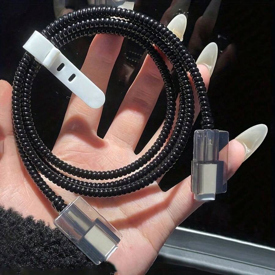 4个TPU材质数据线保护套，耐用ABS材质，适用于苹果18W/20W充电器，保护充电线免受损坏 - 彩色 - 查看 1