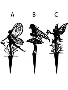 1pc Creative Fairy Artwork Insert Decor, Metal Iron Craft Wind Vane For Outdoor Garden Decoration - Black - View 10