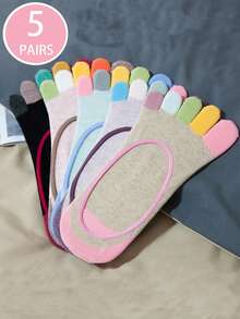 1 Pair/5 Pairs Women's Comfortable Casual Colorful Toe Pattern Anti-Slip Invisible Boat Socks, Suitable For Outdoor - Multicolor - View 1