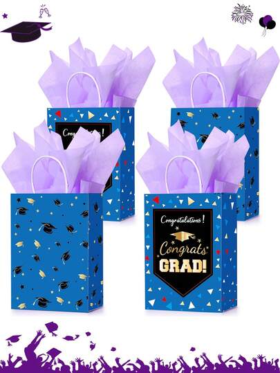 12/6个装毕业礼物袋，2026款带提手，毕业派对回礼袋，“你真棒”，适合毕业季、礼品包装及类似场合（蓝色）