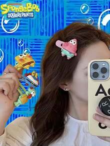 SpongeBob SquarePants Kẹp tóc liền mạch với họa tiết nhân vật hoạt hình và chữ cái, thích hợp để gội đầu, trang điểm, chăm sóc da và sử dụng hàng ngày, là lựa chọn quà tặng lý tưởng. - Xem 4