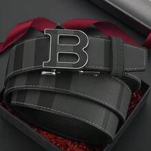 Premium Leather Belt, Men's High-End Texture, Business Zinc Alloy Letter Automatic Buckle Belt, Men's Casual Versatile Simple Pants Belt, Random Pattern Cutting - Multicolor - View 2
