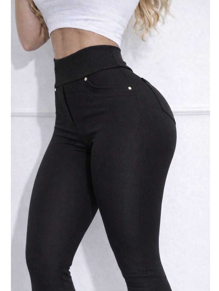 Women's Leggings, Thick Fabric, Shaping Effect, Butt-Lifting, Eyelets At The Back, Zero Transparency, Gym/Fitness - 黑色 - 查看 1