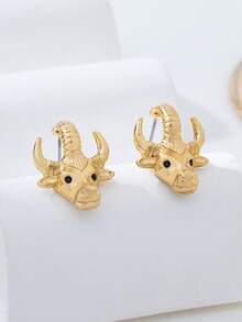 1对时尚金色牛头耳环，朋克风格动物牛头耳环，独特饰品 - 牛頭耳環 - 查看 3