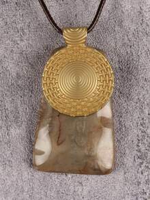 1件极简椭圆形树脂吊坠项链，独特指纹设计金属圆盘吊坠项链饰品，适合派对、晚宴、日常佩戴，送给母亲、女友的礼物 - 臘繩 - 查看 14