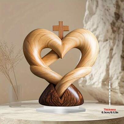 2D Acrylic Bohemian Style Heart Cross Display Stand - Heart Cross, Ideal For Home And Office Decor, Perfect Holiday Gift, Cute Room Decoration