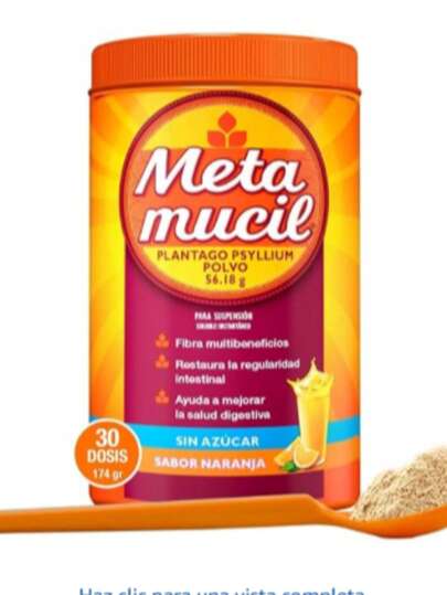 M etamucil - Fibra Multibeneficios, Salud Digestiva, Regula el Intestino, Sabor Naranja, sin Azúcar, 174 g, 30 Dosis