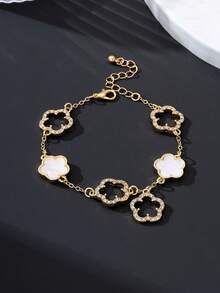 1 chiếc vòng chân mặt dây chuyền hình cỏ bốn lá trắng lấp lánh sang trọng, phong cách mùa hè, trang sức nữ - trắng - Xem 2