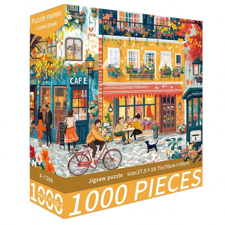 1000片拼图玩具，尺寸70厘米*50厘米，油画风景卡通图案，成人减压，装饰艺术品，适合万圣节、圣诞节、生日礼物 - 彩色 - 查看 1