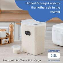 9.5L 2 Pack Extra Large Flour Sugar Storage Containers For 25 Lbs Flour, Airtight Kitchen Pantry Organization Canisters With Lids For Bulk Food, Rice, Baking Supplies. - View 2