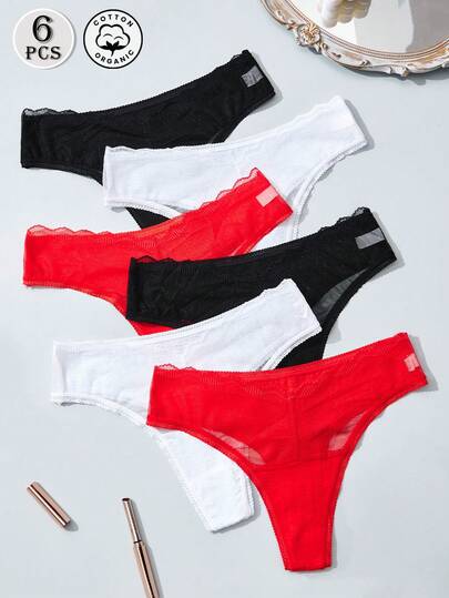 6条装女士性感蕾丝内裤，舒适透气，面料柔软，简约优雅，纯色三角裤，适合所有季节，适合约会、瑜伽、日常生活、购物、度假等场合。