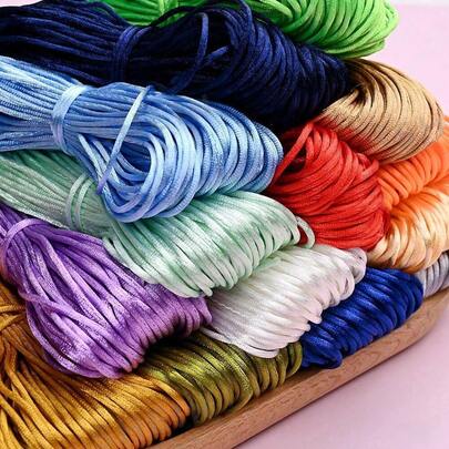 1pc/Set, 20m/Pc 1.5mm Wide Polyester DIY Jewelry Craft Cord, Dyed Nylon Thread, Chinese Knot Cord, For DIY Bracelets Necklaces, Shamballa Cord, Gift Box Packaging, Bracelet String, Paper Roll Binding, Korean Thread, Gift Wrapping Twine, Beading String, Wedding Party Colorful Rope, Textile Colored Cord, Hair Braid Decoration String, Multicolor Rainbow Gift Twine