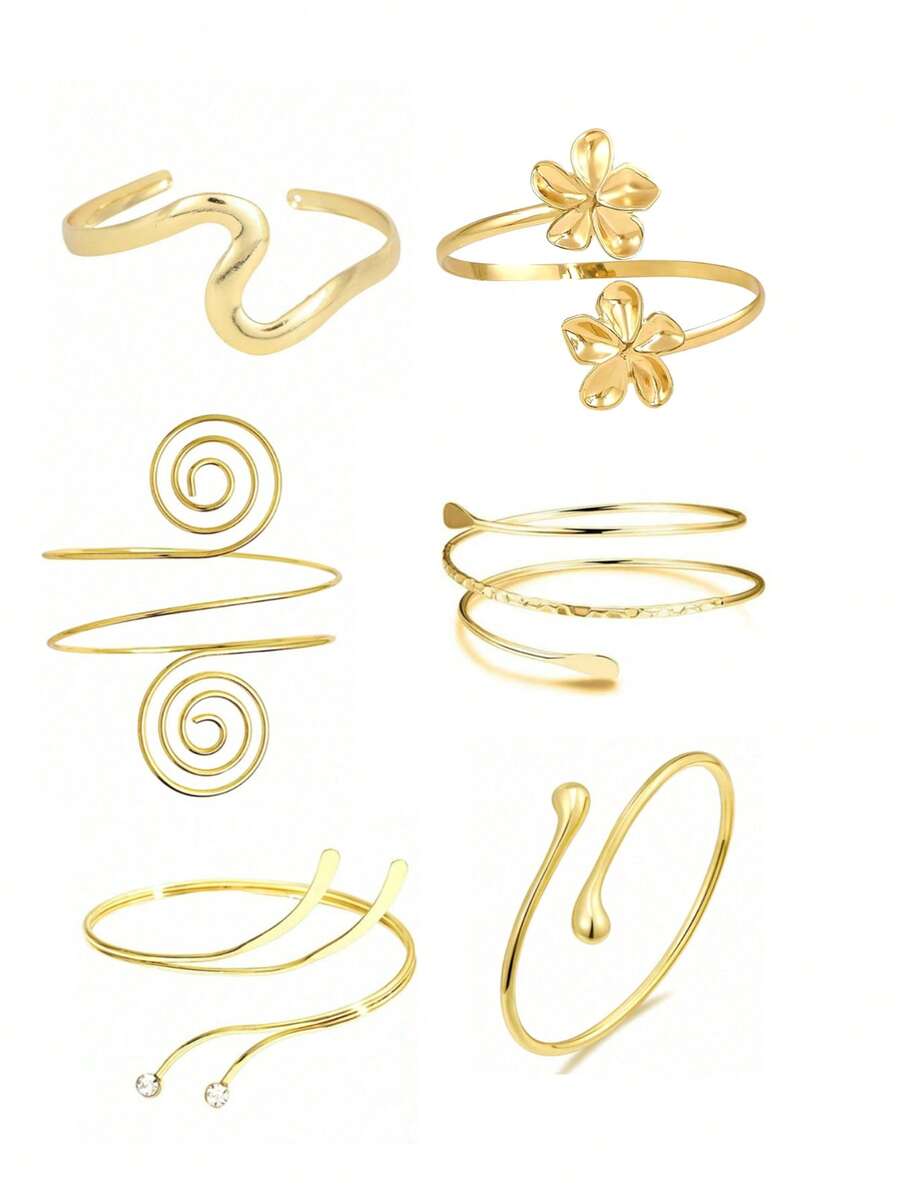 Brazalete de mujer estilo europeo y americano, ajustable, de metal, con diseño de gota de agua - 6 piezas de oro - Ver 1