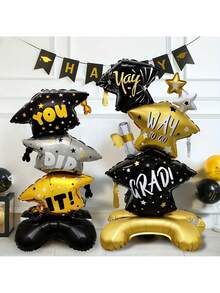 2 piezas Gorro de graduación gigante inflable, adecuado para decoración de fiesta de graduación, globos de papel de aluminio para celebración de graduación universitaria - multicolor - Ver 5