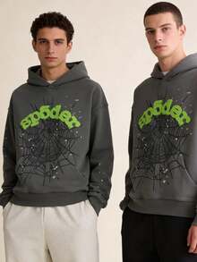 2-Piece Set Fashion Menswear Leisure Winter Outfits,Y2k Clothing Streetwear Outfits,Sporty Hoodies Men,Spider Sweatshirts Graphic Hoodies Heated Winter Outfits,Women's Autumn And Winter Clothing,Warm Pullover, Hooded Sweatshirt,Autumn Long Sleeves Stylish - Gray *2 - View 3