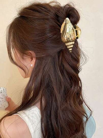 1pc Fashion Summer Beach Seashell Textured Striped Hair Clip, Women Elegant Holiday Hair Accessory, Ocean Element Hair Claw, Beach Decor, Beauty Hair Clip, Autumn/Winter Holiday Outfit Women Bandanas Winter Hair Accessories Elegant Claw Clip ...