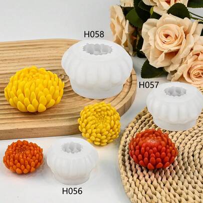 菊花香氛蜡烛硅胶模具，DIY菊花手工蜡烛，树脂，石膏家居装饰模具