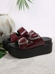 FVPFVP 2024 Summer New Rhinestone Thick Sole Slippers, Fashion Outdoor Wear, Korean Version Versatile Platform Wedge Sandals,Beach Shoes - Burgundy - View 7