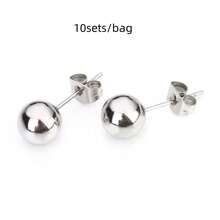 10个/包 2-8毫米不锈钢圆珠耳钉，低过敏性钛钢球耳塞，时尚简约手工饰品配件，DIY耳环制作组件 - 球形耳針 - 查看 7
