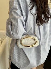 New Arrival Niche Luxury Shell Bag, Rhinestone Evening Clutch, Sparkling Shell Handbag, Luxury Evening Bag With Chain Strap, Suitable For Dates And Commuting - Silver - View 9